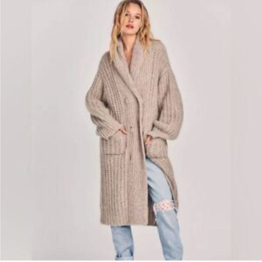 LoveShackFancy Beige Chunky Knit Long Cardigan